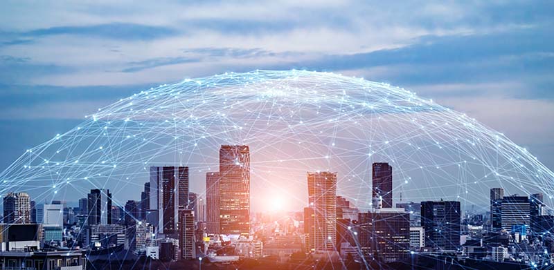 Modern,Cityscape,And,Communication,Network,Concept.,Telecommunication.,Iot,(internet,Of