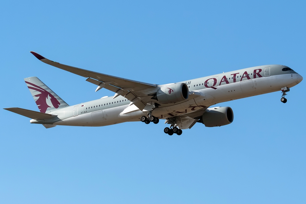22-may-2024.,Airbus,A350,Of,Qatar,Airways,Arriving,From,Doha,Under