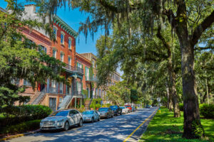 Residential street in downtown Savannah,Georgia