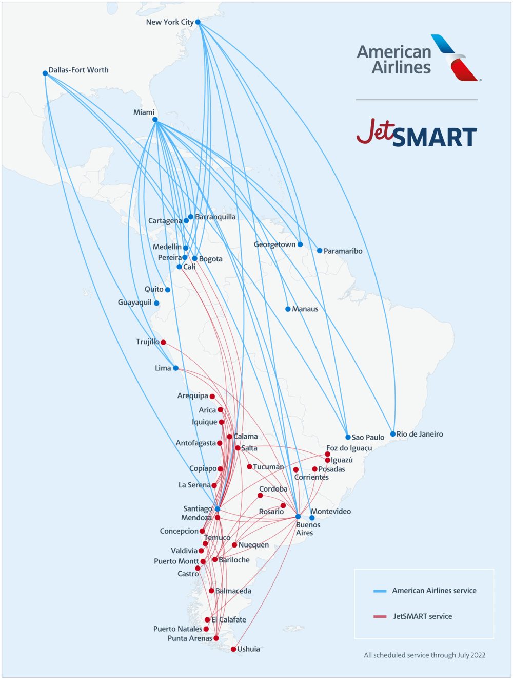 JetSMART South America Route Map